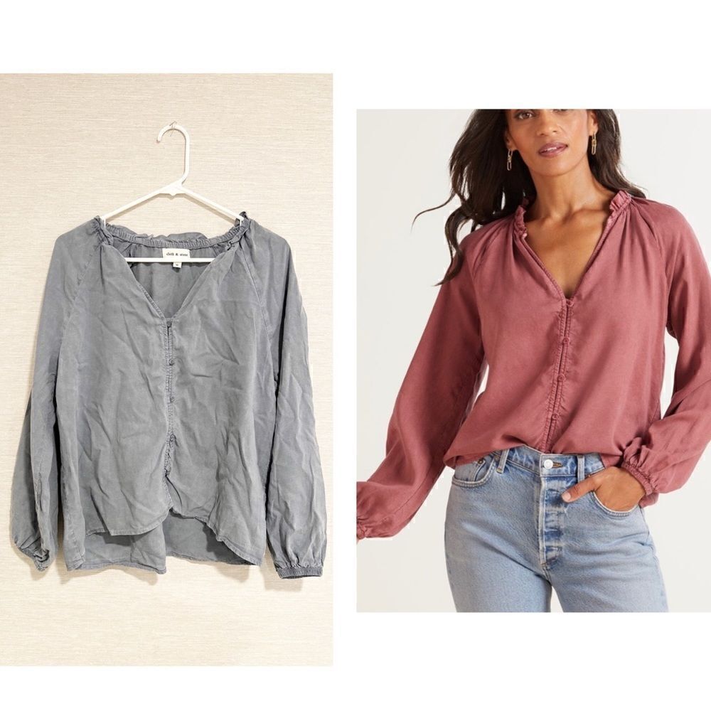 Cloth & stone raglan ruffle neck blouse gray size medium